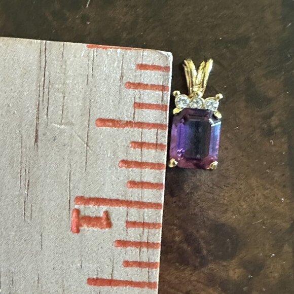 Vintage Purple Gem Slide Pendant Charm 0.75" Rhinestones Metal Gold Tone Prong - Picture 5 of 5